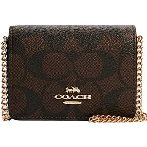 Coach Signature Brown Crossbody Bag with Gold Chain